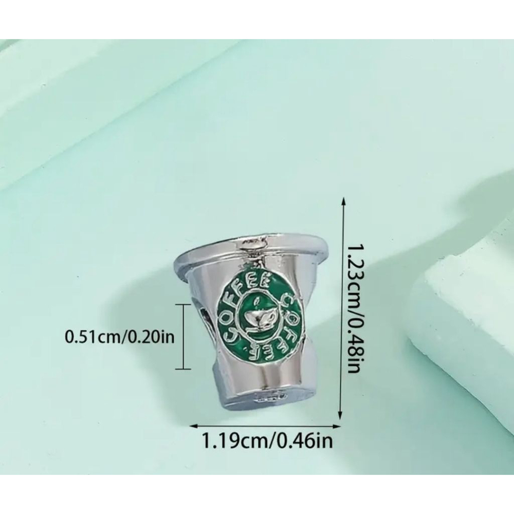 Charm Silver and Green Coffee Cup Charm - Picture 2 of 4